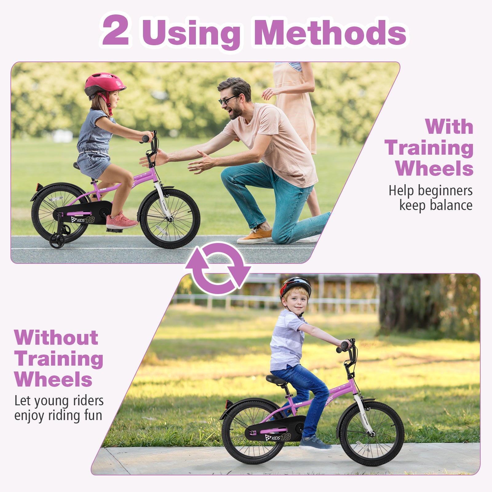 Kids Bike, 18-Inch, Training Bicycle With 2 Brakes, Purple Kids Bike at Gallery Canada