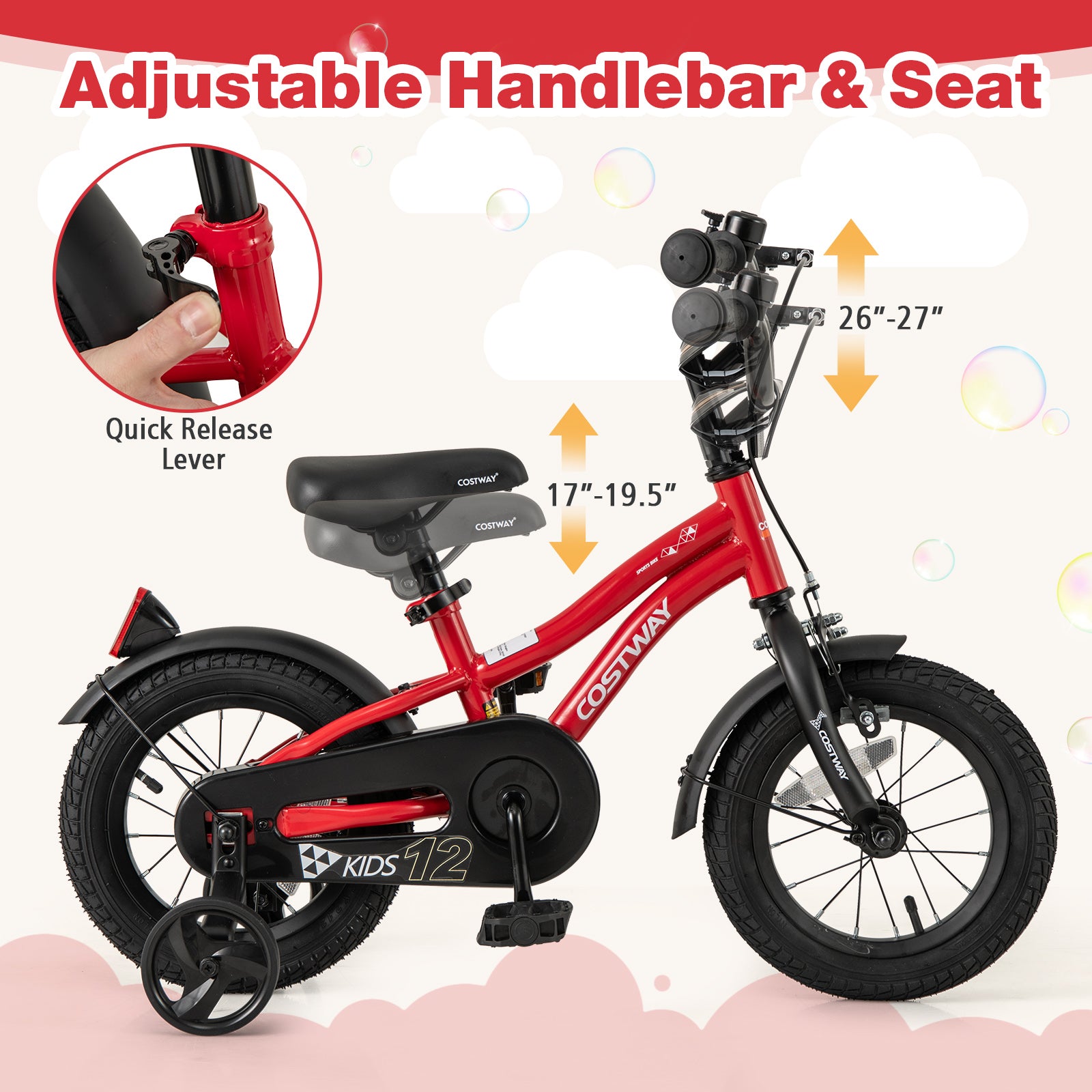 12 Inch Kids Bike, Adjustable, With Reflectors And Bell, For 3-4 Years Old, Red Kids Bike at Gallery Canada