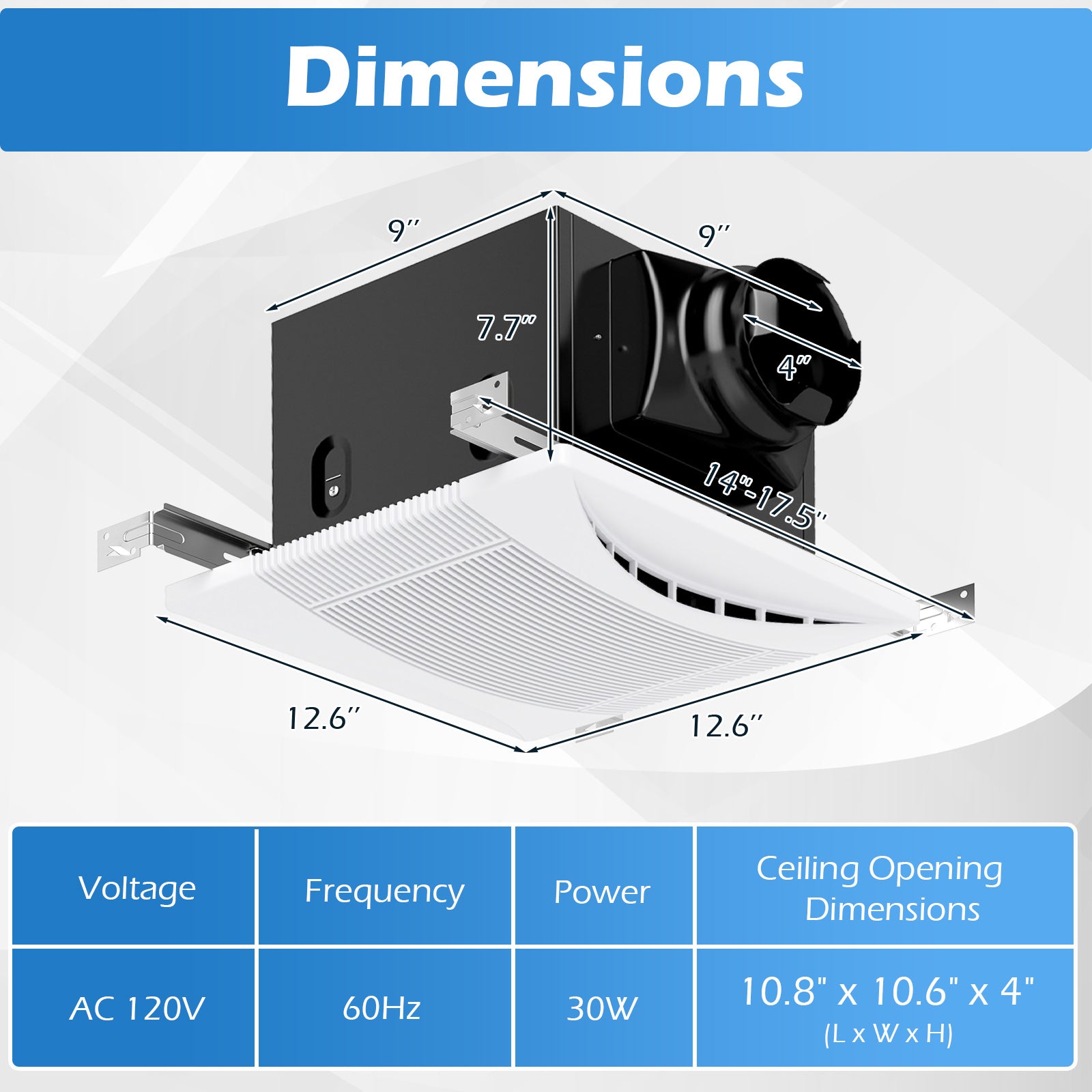 110 CFM Ceiling Mount Exhaust Fan, Metal Housing, White Ventilation Fans at Gallery Canada