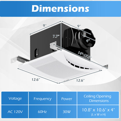 110 CFM Ceiling Mount Exhaust Fan, Metal Housing, White Ventilation Fans at Gallery Canada