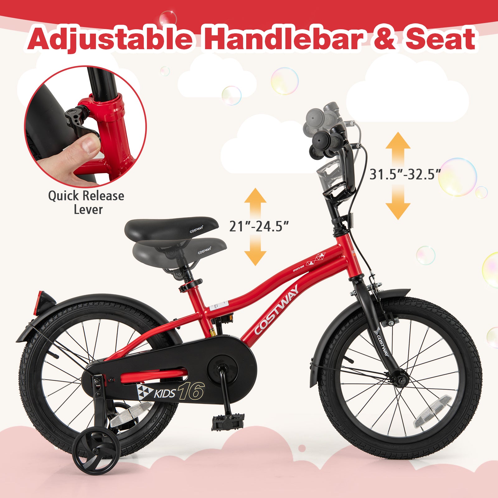 16 Inch Kids Bike, Adjustable Bicycle With Reflectors And Bell, Red Kids Bike at Gallery Canada