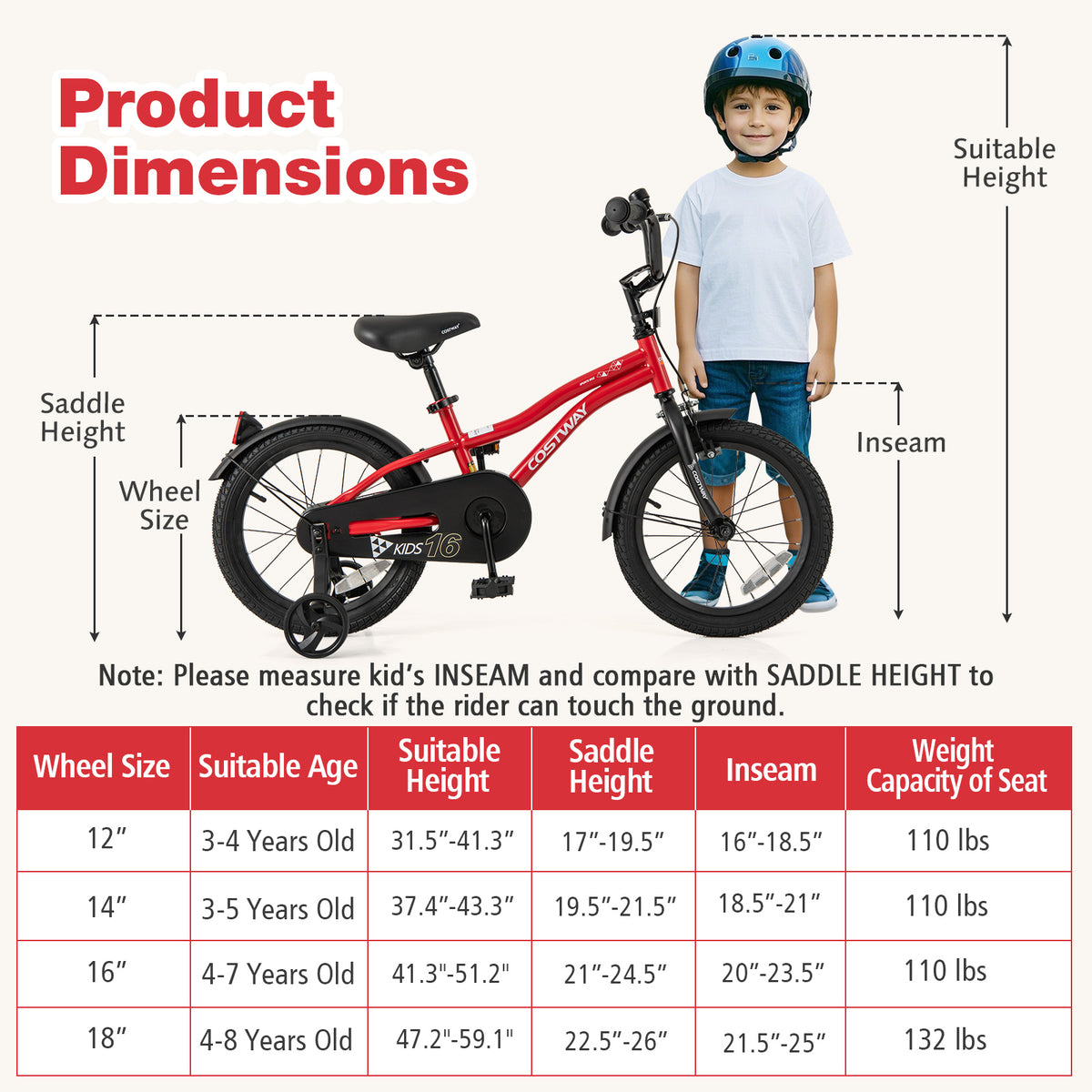 16 Inch Kids Bike, Adjustable Bicycle With Reflectors And Bell, Red Kids Bike at Gallery Canada