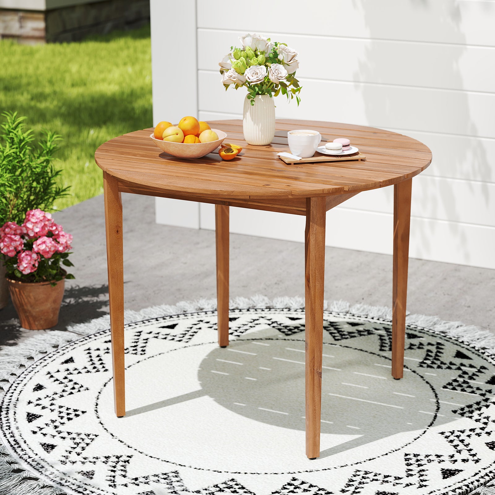 36 Inch Acacia Wood Round Outdoor Dining Table, For 4 People, Natural Patio Dining Tables at Gallery Canada