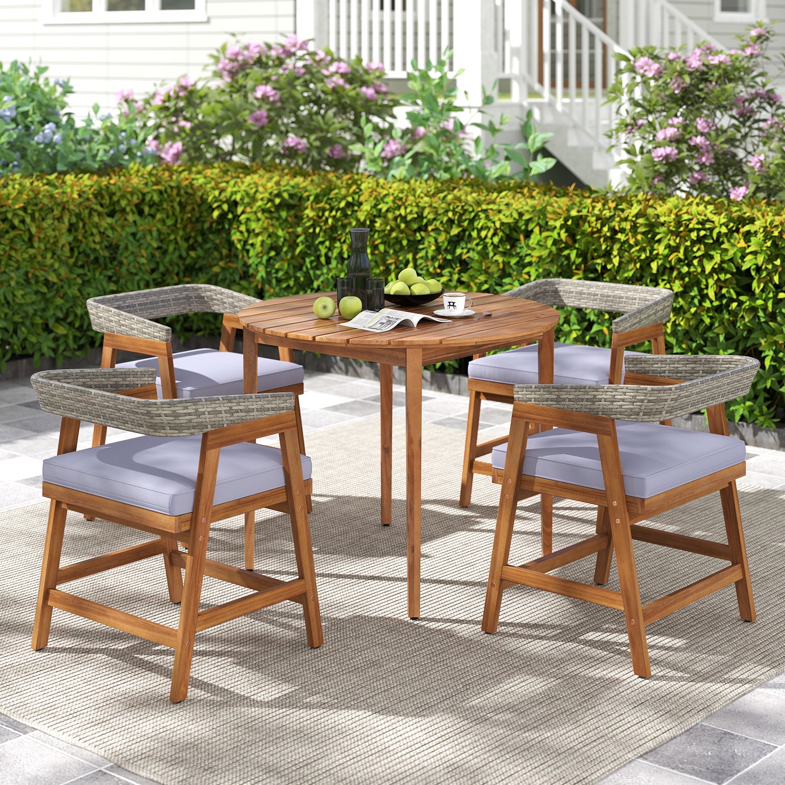 36 Inch Acacia Wood Round Outdoor Dining Table, For 4 People, Natural Patio Dining Tables at Gallery Canada