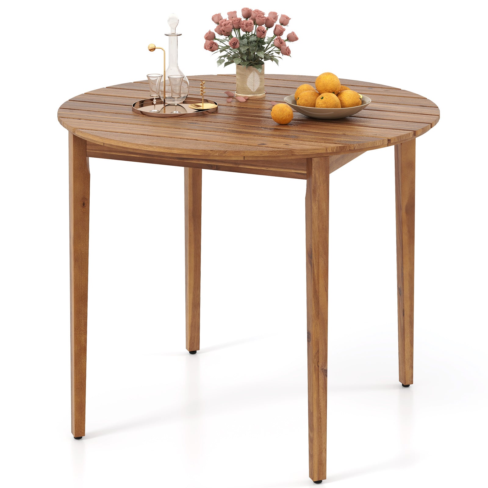 36 Inch Acacia Wood Round Outdoor Dining Table, For 4 People, Natural Patio Dining Tables at Gallery Canada