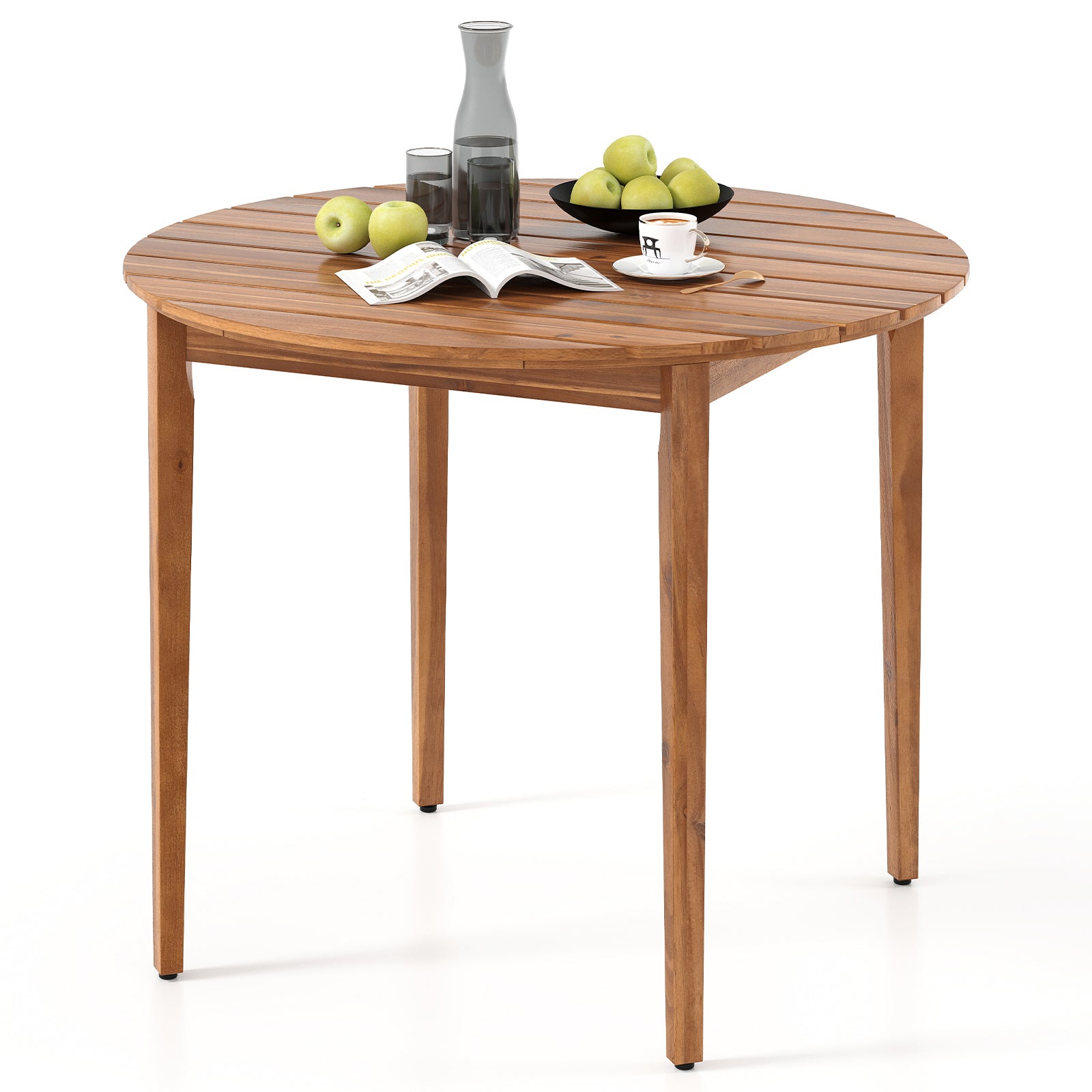 36 Inch Acacia Wood Round Outdoor Dining Table, For 4 People, Natural Patio Dining Tables at Gallery Canada