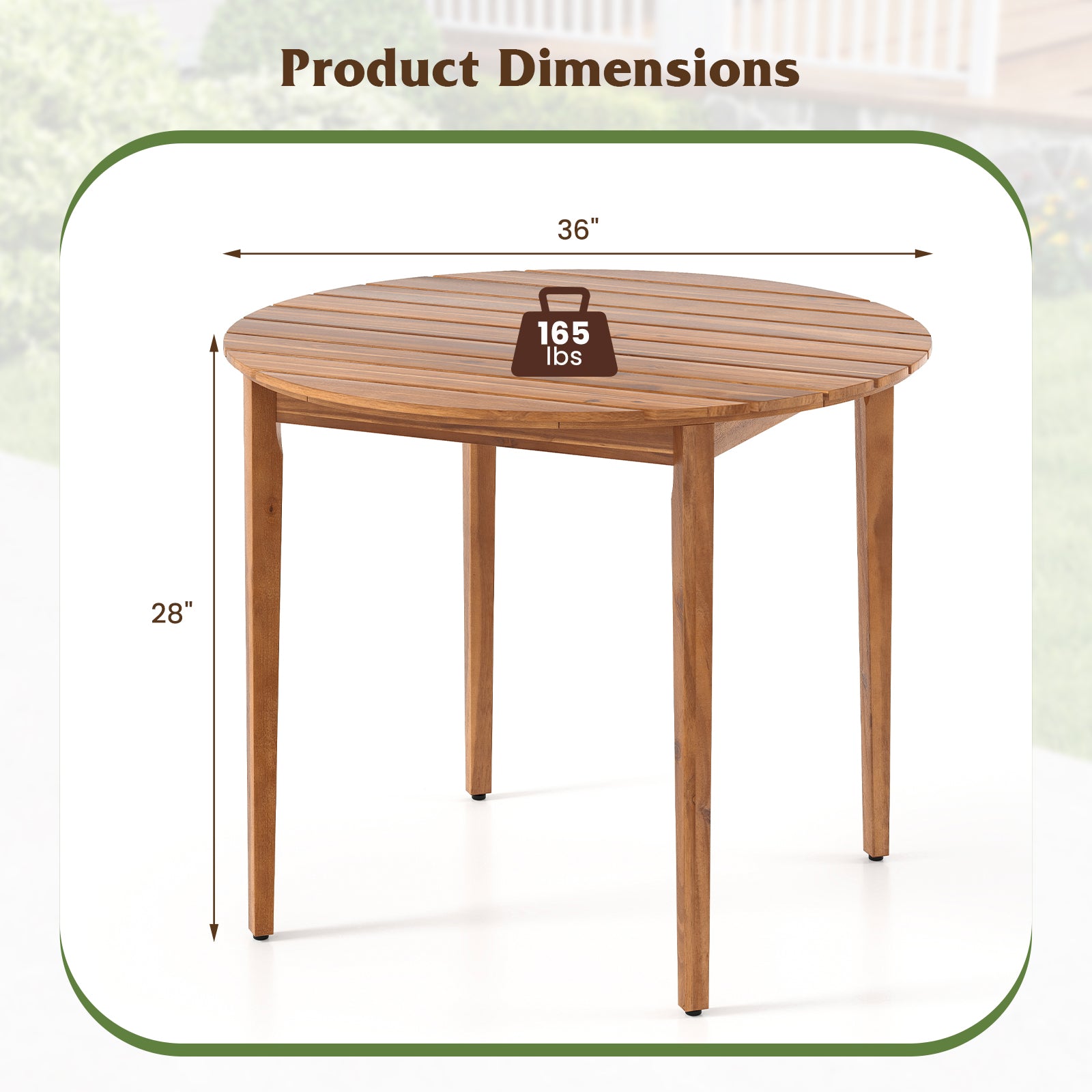 36 Inch Acacia Wood Round Outdoor Dining Table, For 4 People, Natural Patio Dining Tables at Gallery Canada