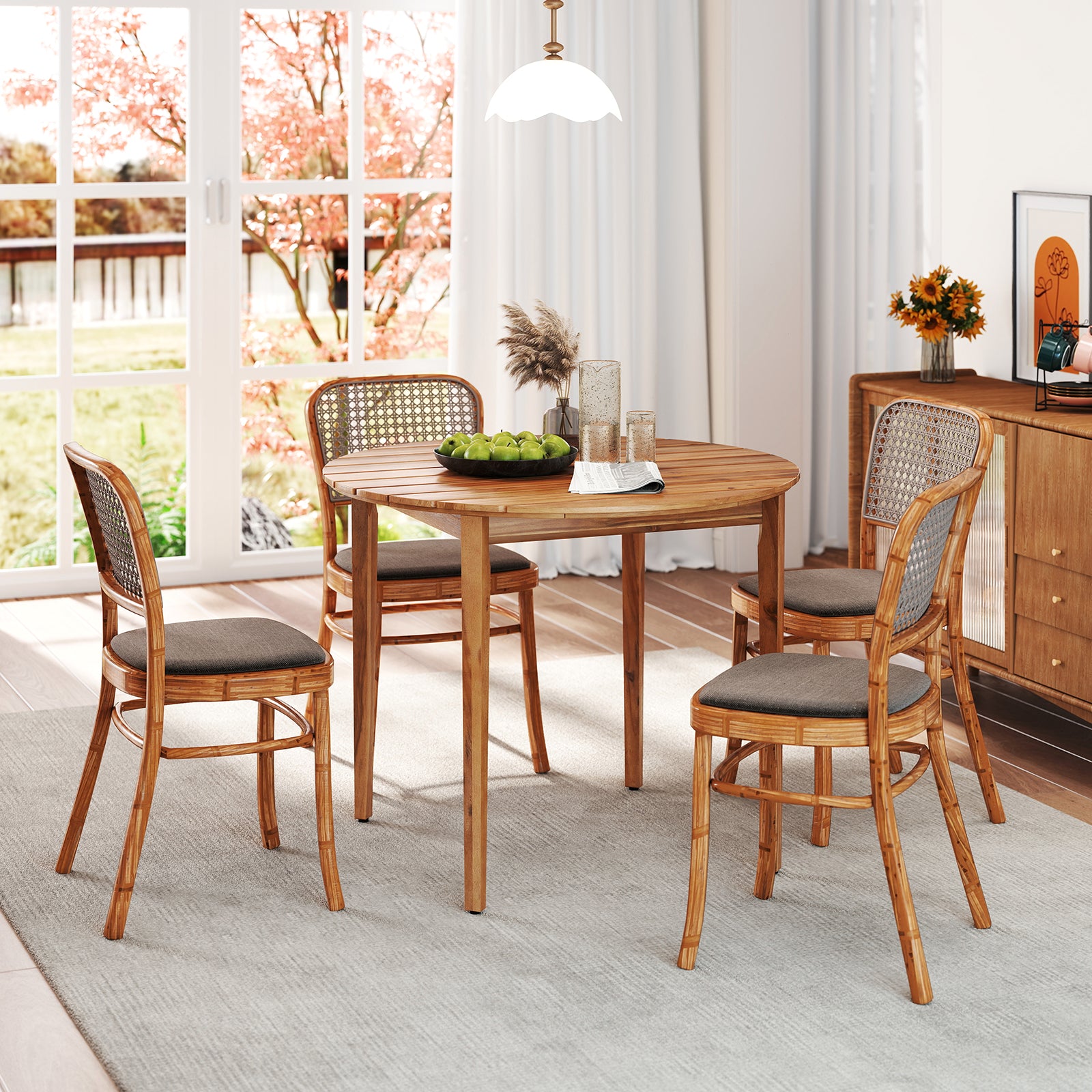 36 Inch Acacia Wood Round Outdoor Dining Table, For 4 People, Natural Patio Dining Tables at Gallery Canada