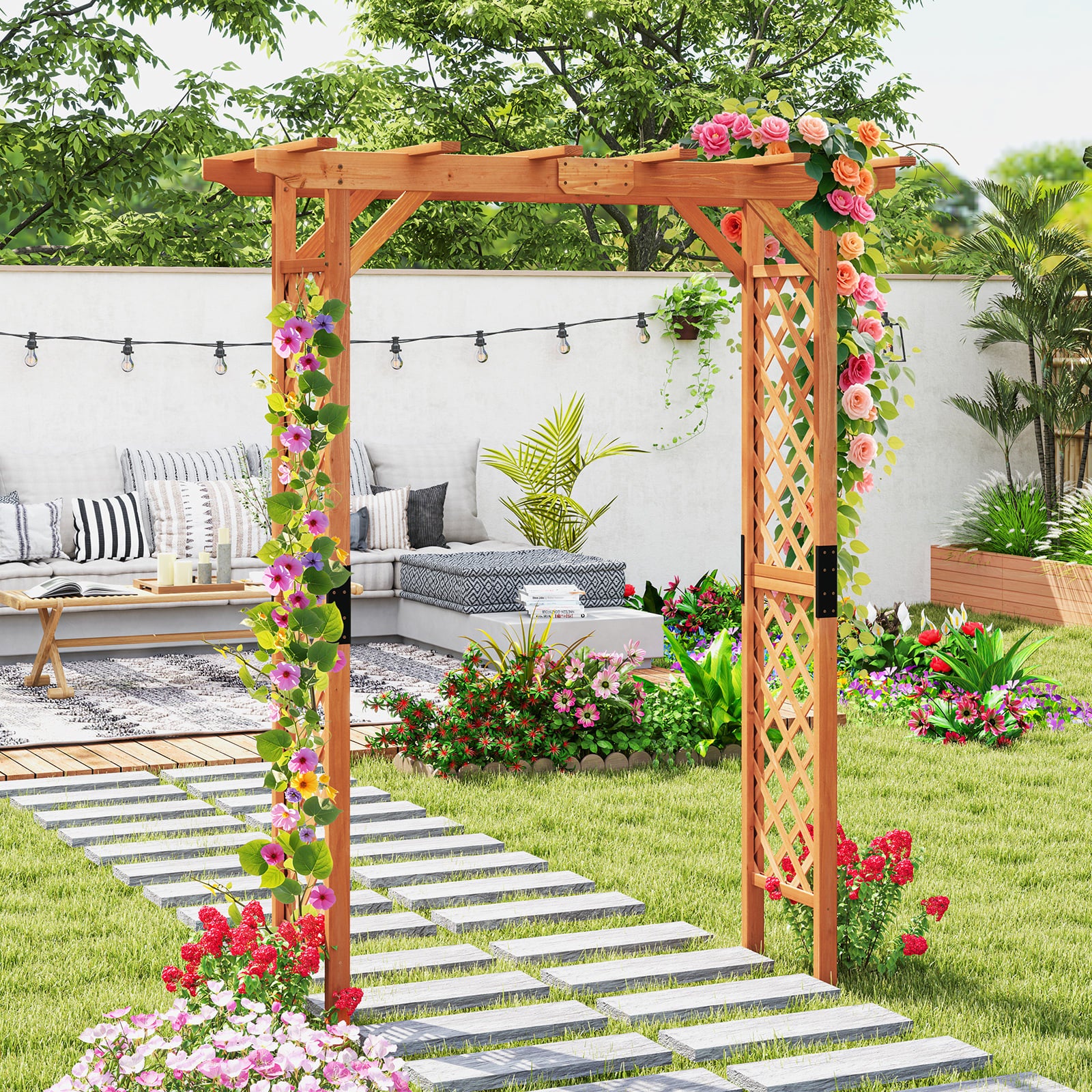 7 Feet Wooden Garden Arbor Arch Pergola, Natural Outdoor Decor at Gallery Canada