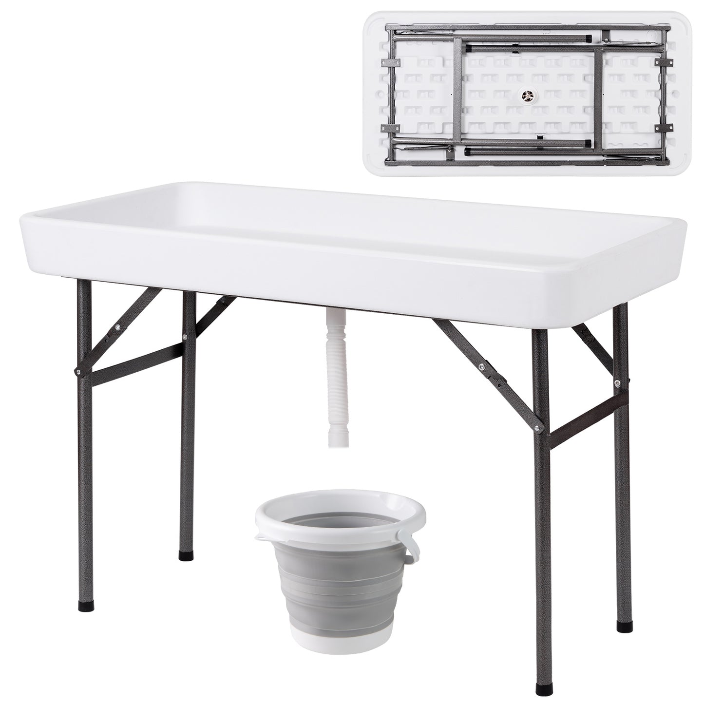 4 Feet Plastic Folding Party Table, With Skirt And Ice Bucket, White Camping Furniture at Gallery Canada