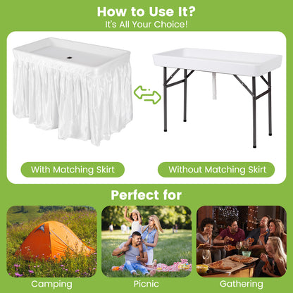 4 Feet Plastic Folding Party Table, With Skirt And Ice Bucket, White Camping Furniture at Gallery Canada