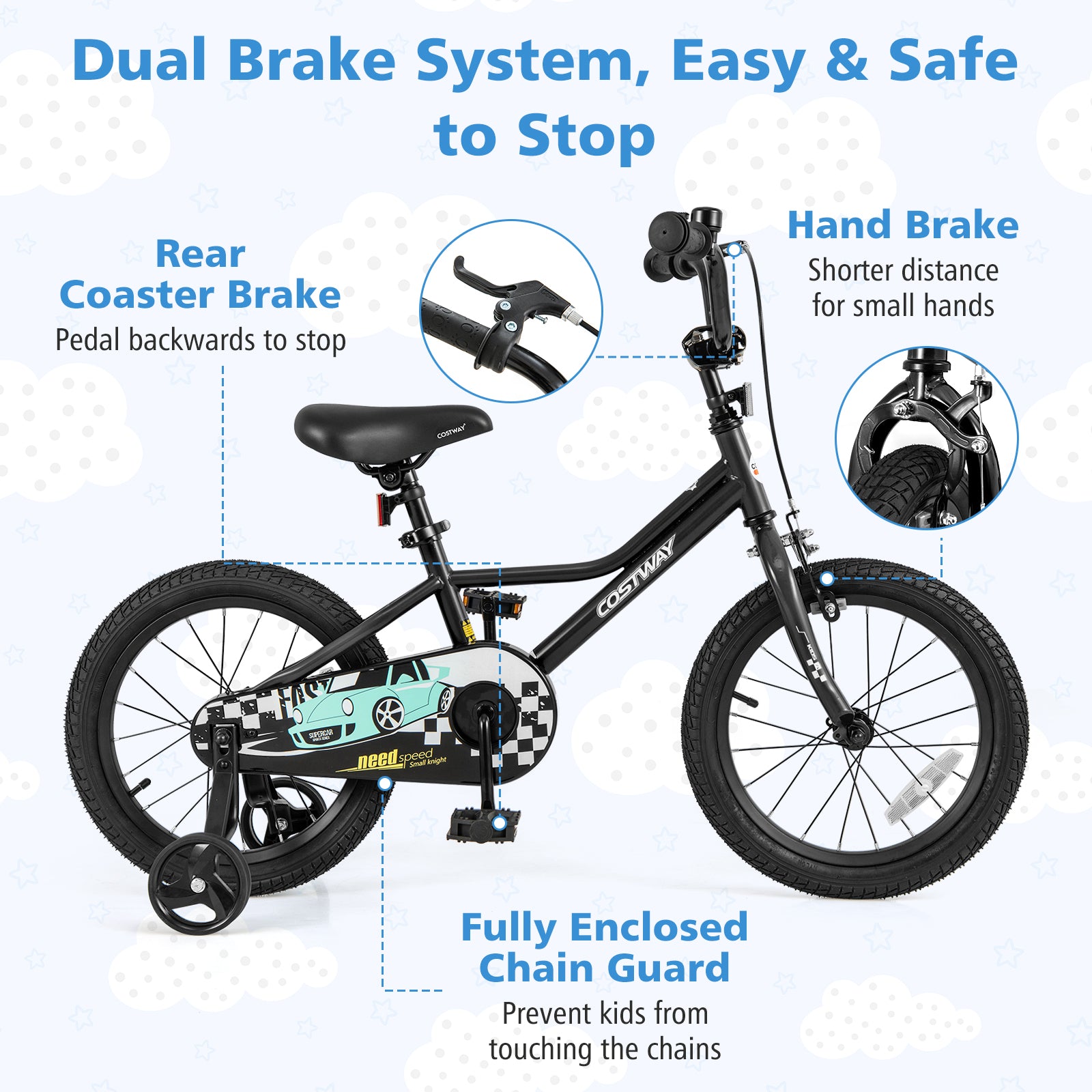 16 Inch Kids Bike, Adjustable For 4-7 Years, Low-Step Frame, Black Kids Bike at Gallery Canada