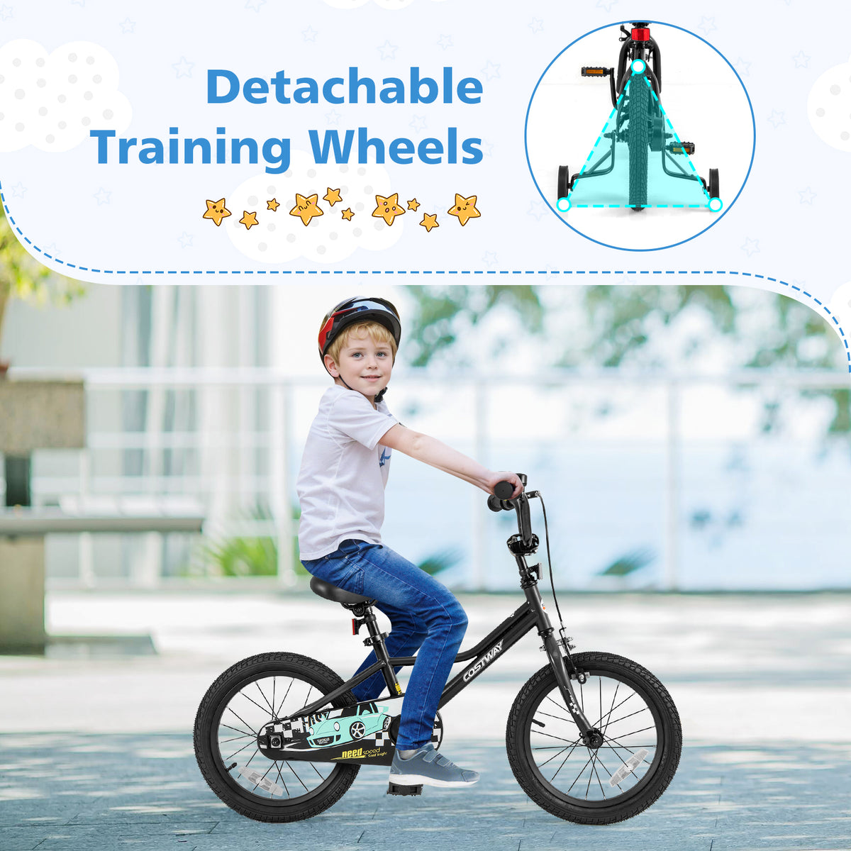 16 Inch Kids Bike, Adjustable For 4-7 Years, Low-Step Frame, Black Kids Bike at Gallery Canada