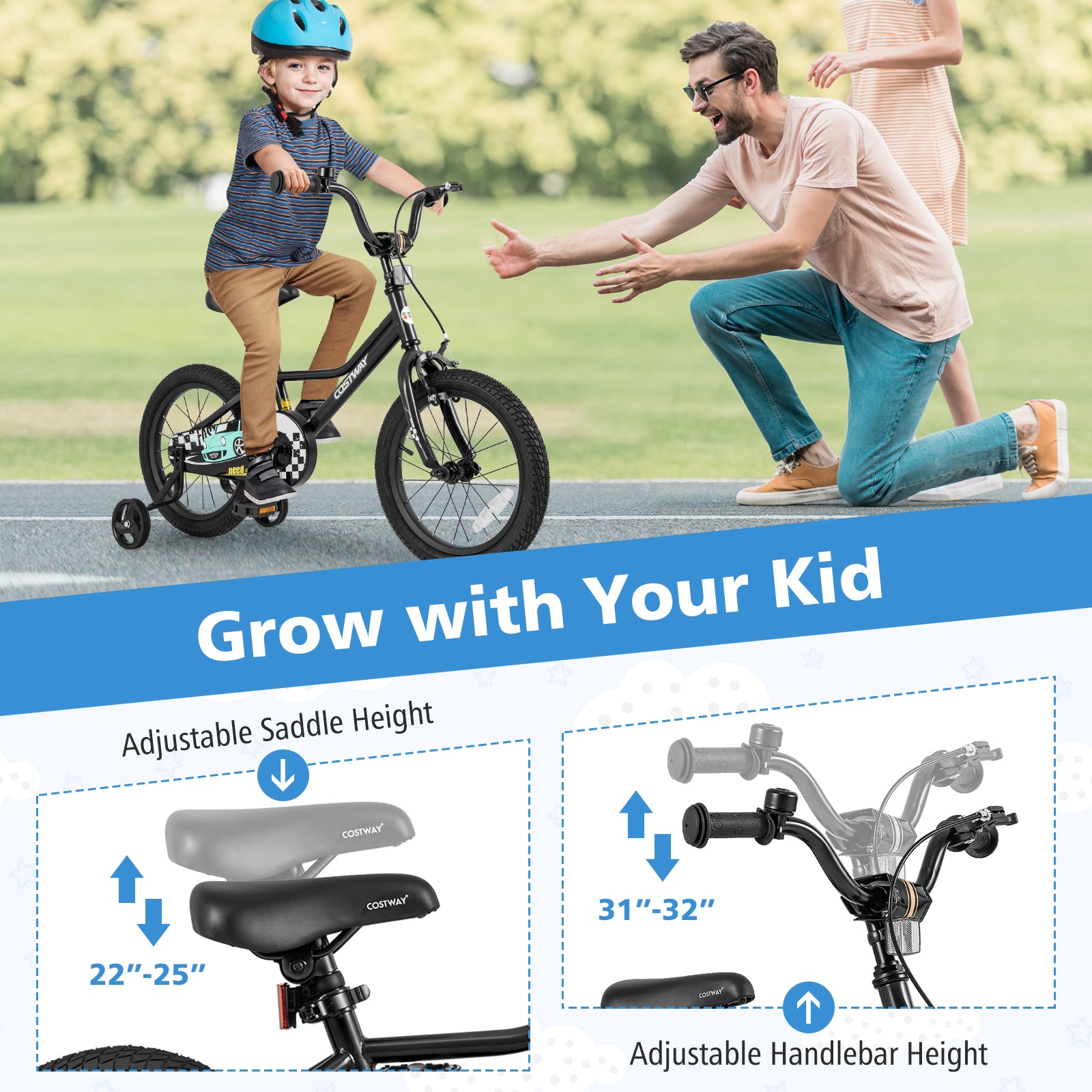 16 Inch Kids Bike, Adjustable For 4-7 Years, Low-Step Frame, Black Kids Bike at Gallery Canada