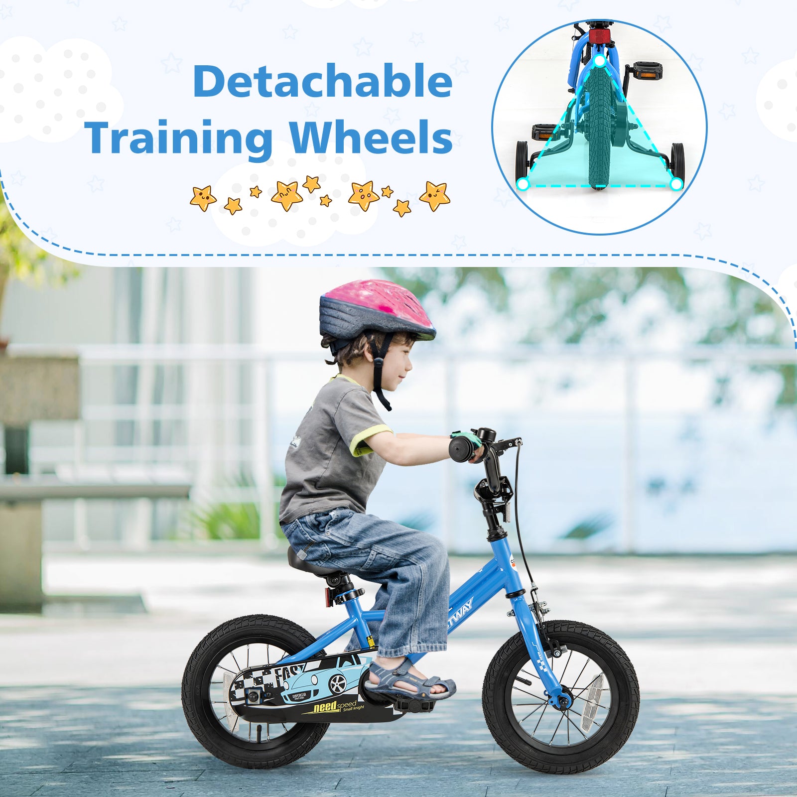 12 Inch Kids Bike, Removable Training Wheels, Aged 3-4 Years, Blue Kids Bike at Gallery Canada