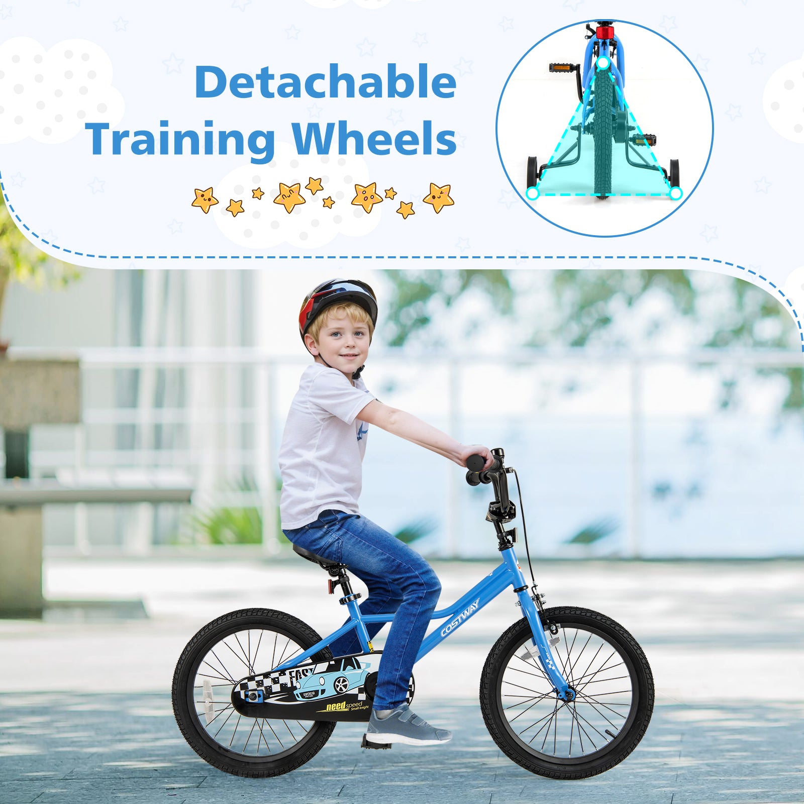 18 Inch Kids Bike, Removable Training Wheels, Ages 4-8, Blue Kids Bike at Gallery Canada