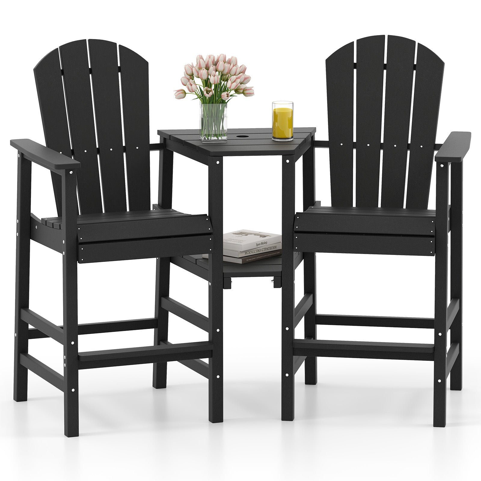 2-Seat Adirondack Chair, All-Weather With Double Connecting Tray, Black Adirondack Chairs at Gallery Canada