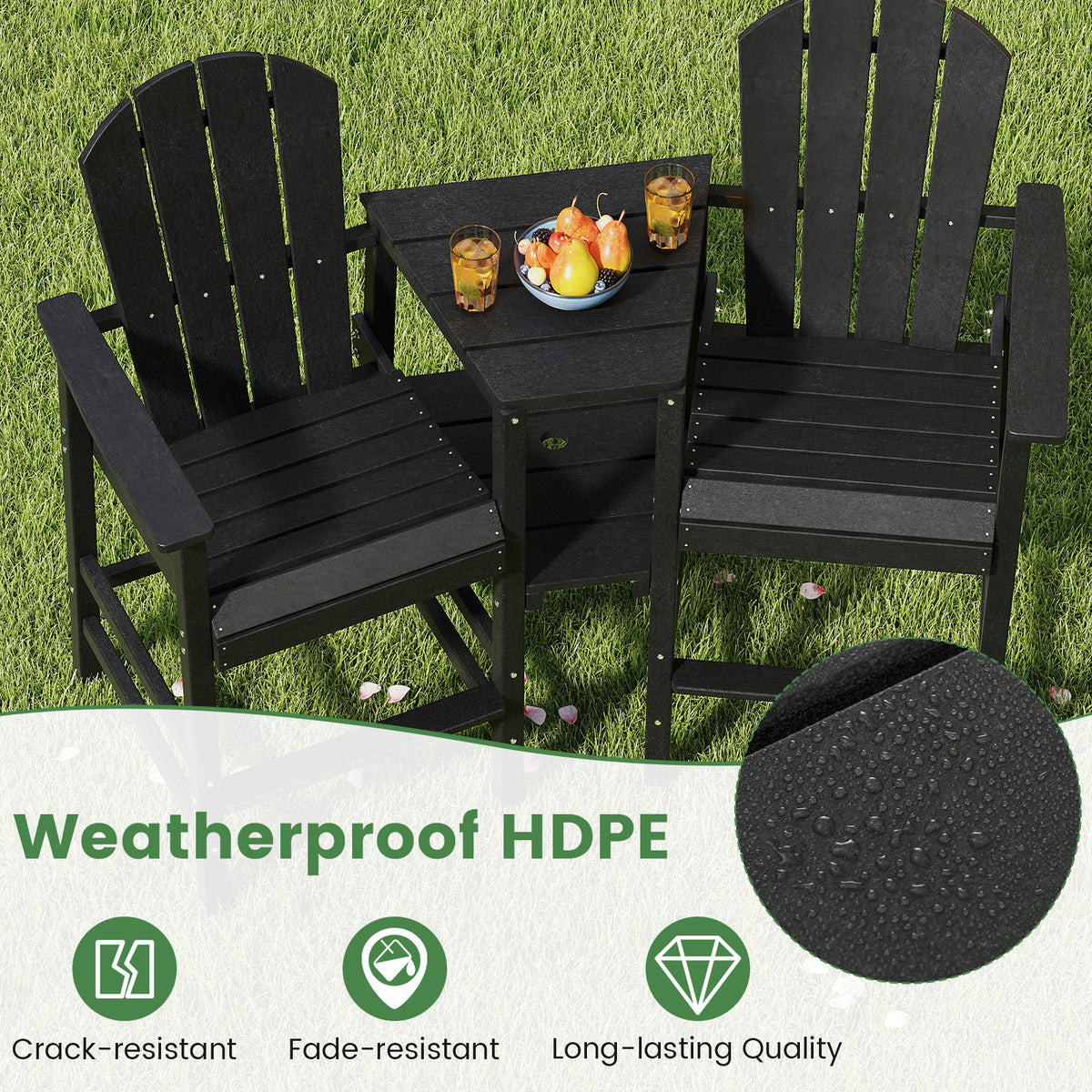 2-Seat Adirondack Chair, All-Weather With Double Connecting Tray, Black Adirondack Chairs at Gallery Canada