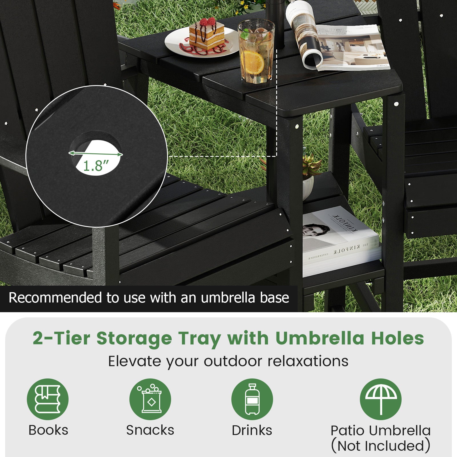 2-Seat Adirondack Chair, All-Weather With Double Connecting Tray, Black Adirondack Chairs at Gallery Canada