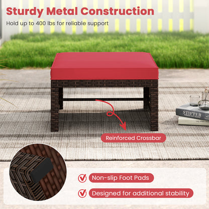 Outdoor 2 Piece PE Rattan Ottoman Footstool, Red Outdoor Seating & Patio Chairs at Gallery Canada