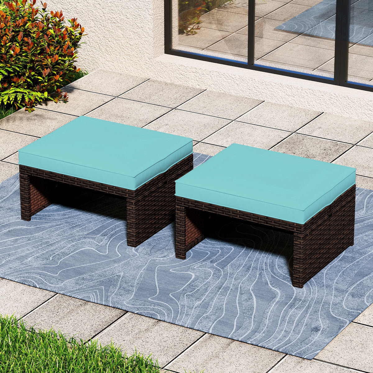 Outdoor Patio PE Rattan Ottoman, Turquoise Outdoor Seating & Patio Chairs at Gallery Canada