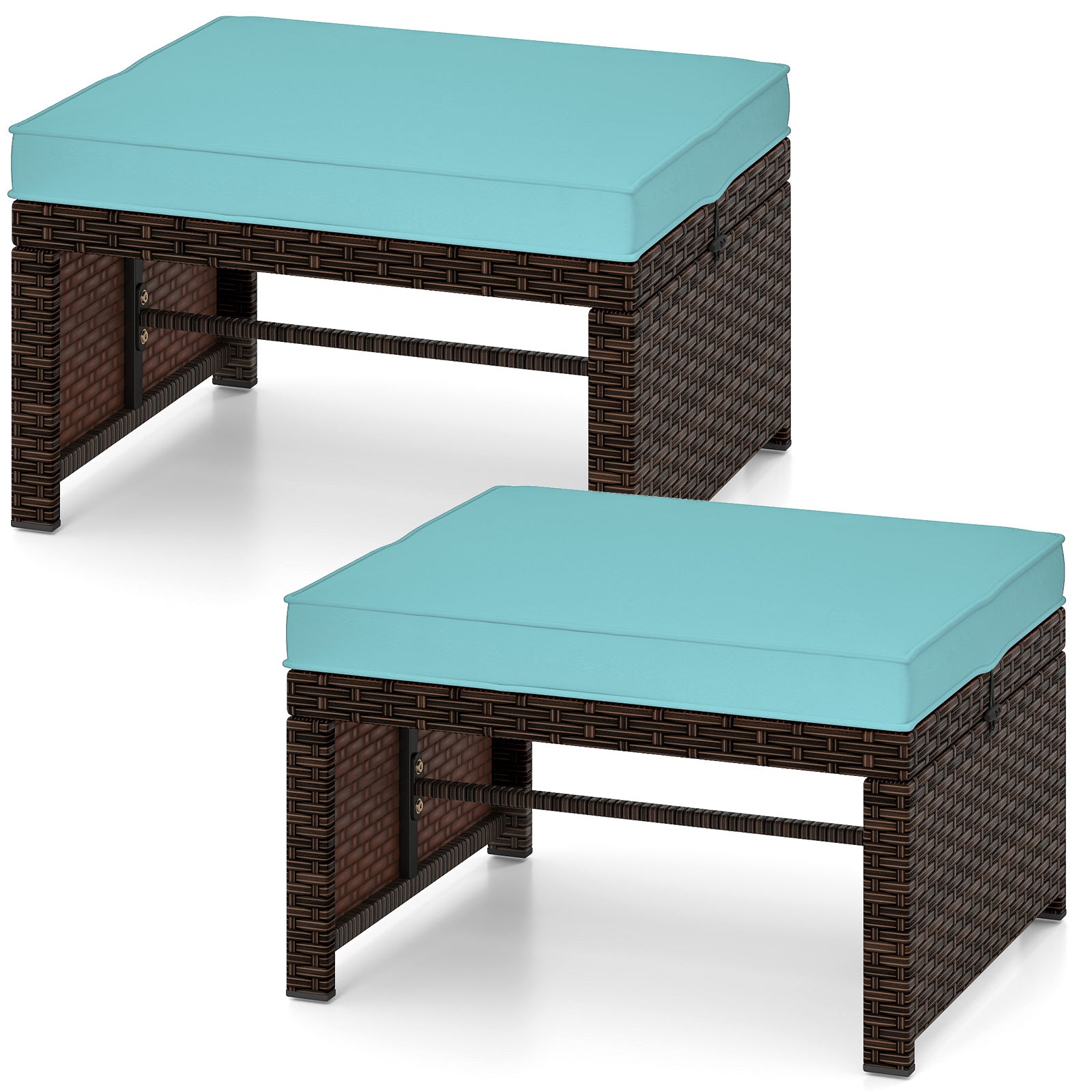 Outdoor Patio PE Rattan Ottoman, Turquoise Outdoor Seating & Patio Chairs Turquoise at Gallery Canada