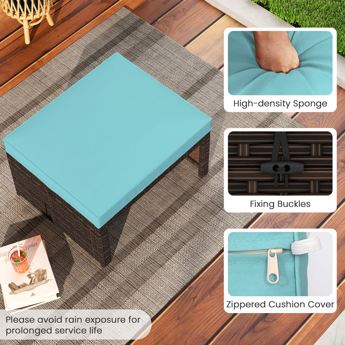 Outdoor Patio PE Rattan Ottoman, Turquoise Outdoor Seating & Patio Chairs at Gallery Canada