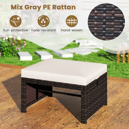 Outdoor Patio PE Rattan Ottoman Footstool, 2 Pieces, White Outdoor Seating & Patio Chairs at Gallery Canada