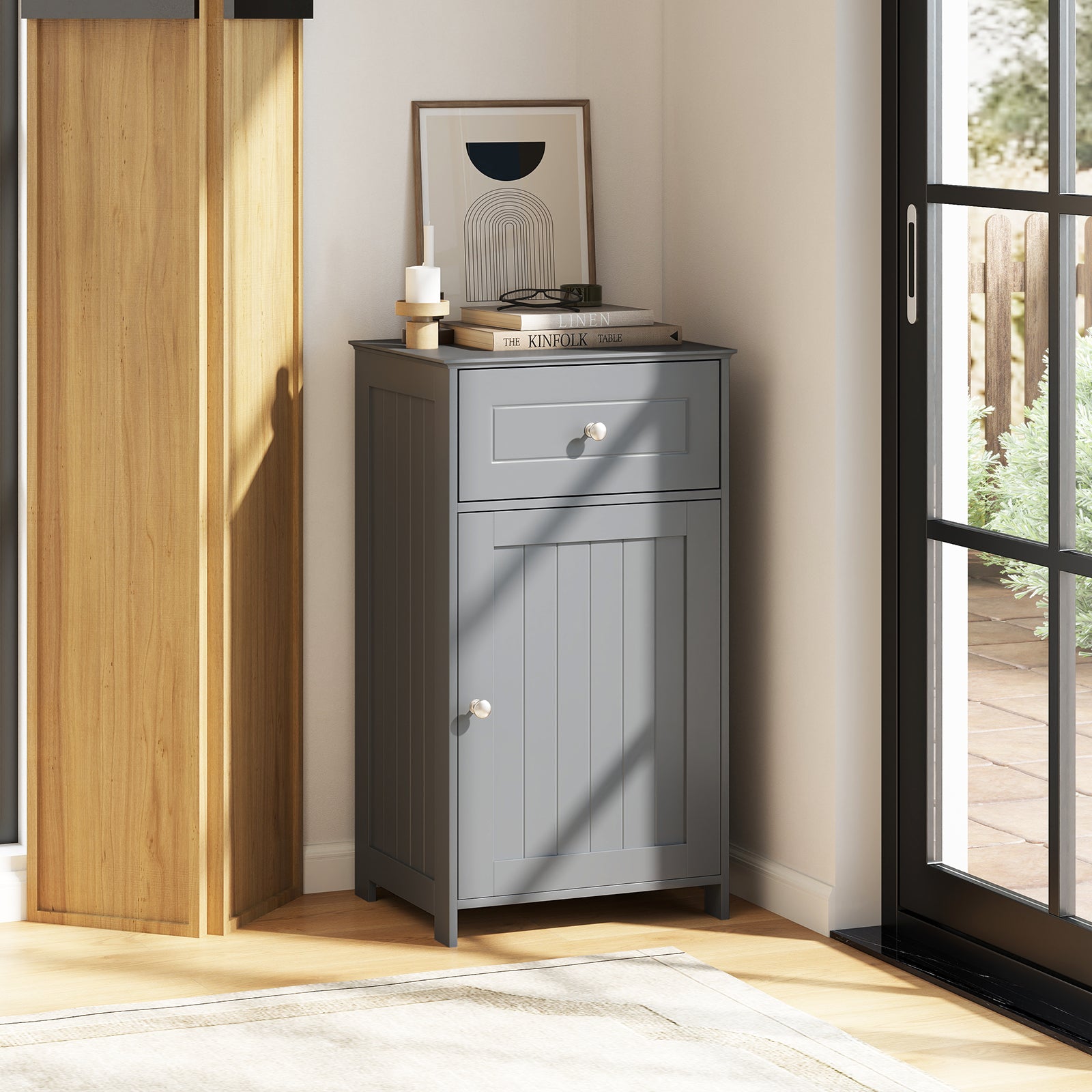 Single Door Bathroom Cabinet, Adjustable Shelf And Drawer, Gray Floor Cabinets at Gallery Canada