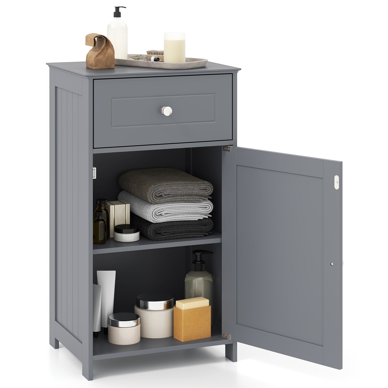Single Door Bathroom Cabinet, Adjustable Shelf And Drawer, Gray Floor Cabinets at Gallery Canada