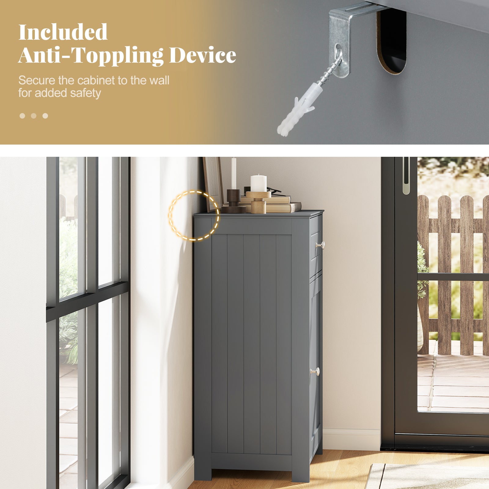 Single Door Bathroom Cabinet, Adjustable Shelf And Drawer, Gray Floor Cabinets at Gallery Canada