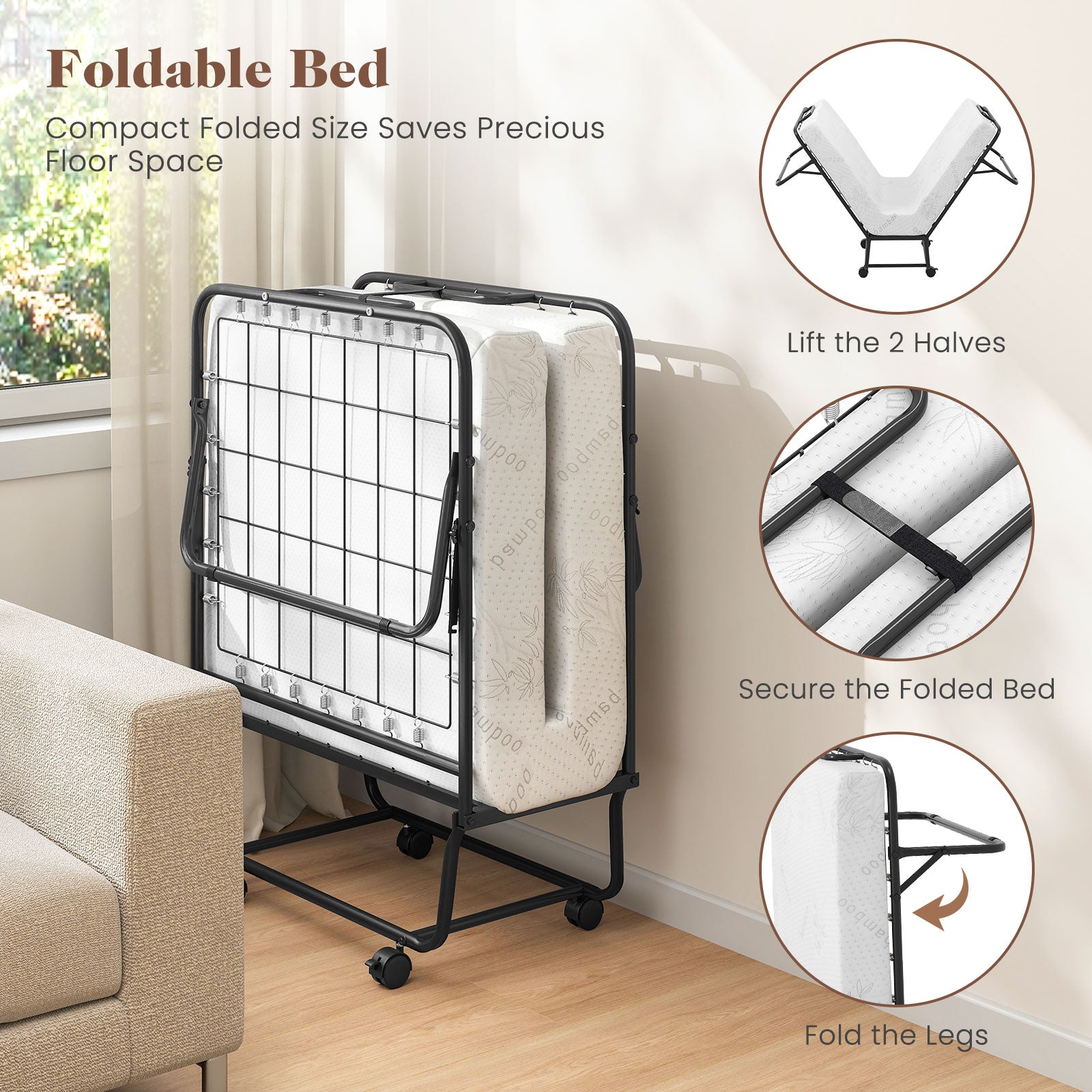 Cot Size Folding Bed Frame, Memory Foam Mattress, Metal Frame Folding Beds at Gallery Canada