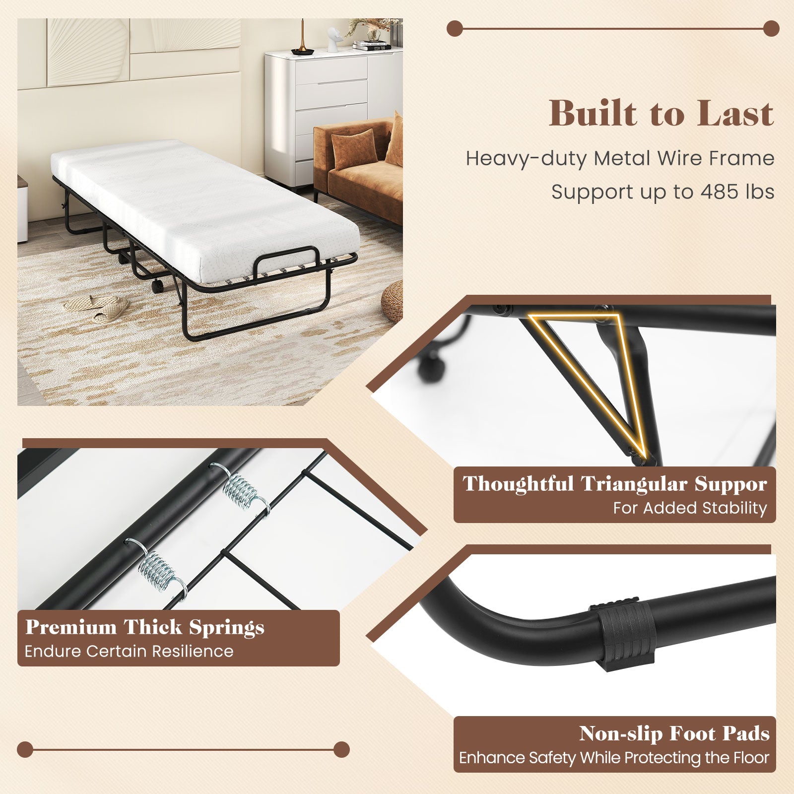 Cot Size Folding Bed Frame, Memory Foam Mattress, Metal Frame Folding Beds at Gallery Canada