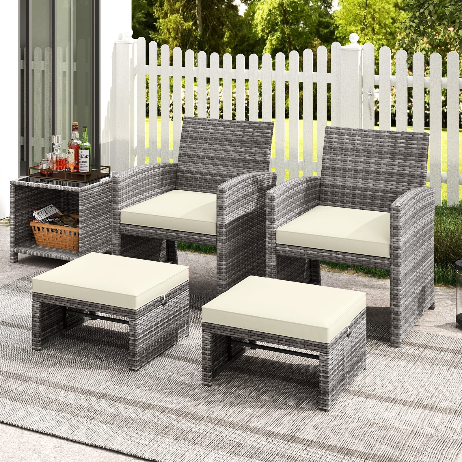 Patio PE Rattan Ottomans, 2 Pieces, Soft Zippered Cushions, White Outdoor Seating & Patio Chairs at Gallery Canada
