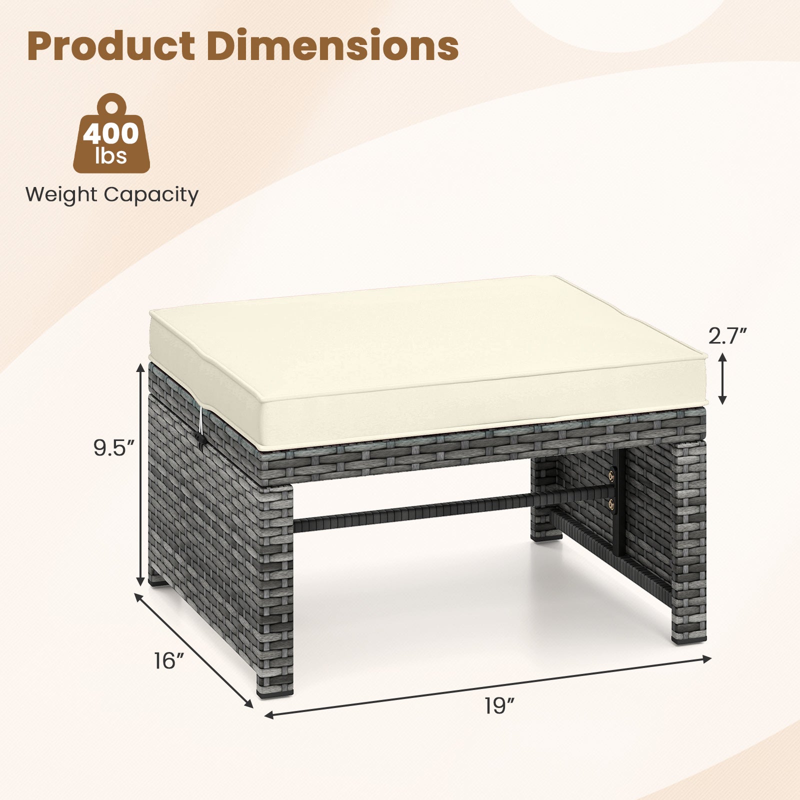 Patio PE Rattan Ottomans, 2 Pieces, Soft Zippered Cushions, White Outdoor Seating & Patio Chairs at Gallery Canada