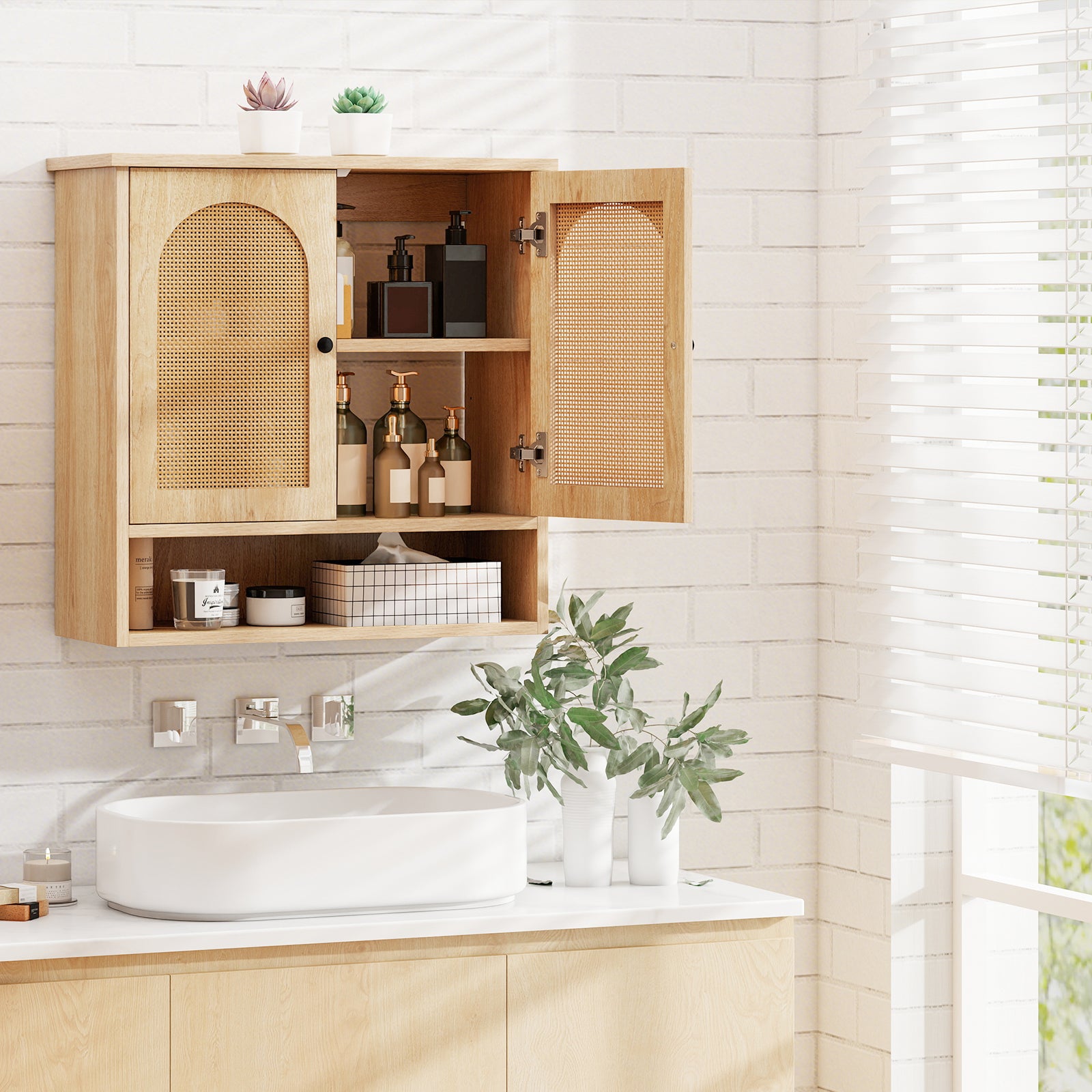 Bathroom Wall Cabinet, PE Rattan Doors, Adjustable Shelves, Natural Wall Cabinets at Gallery Canada