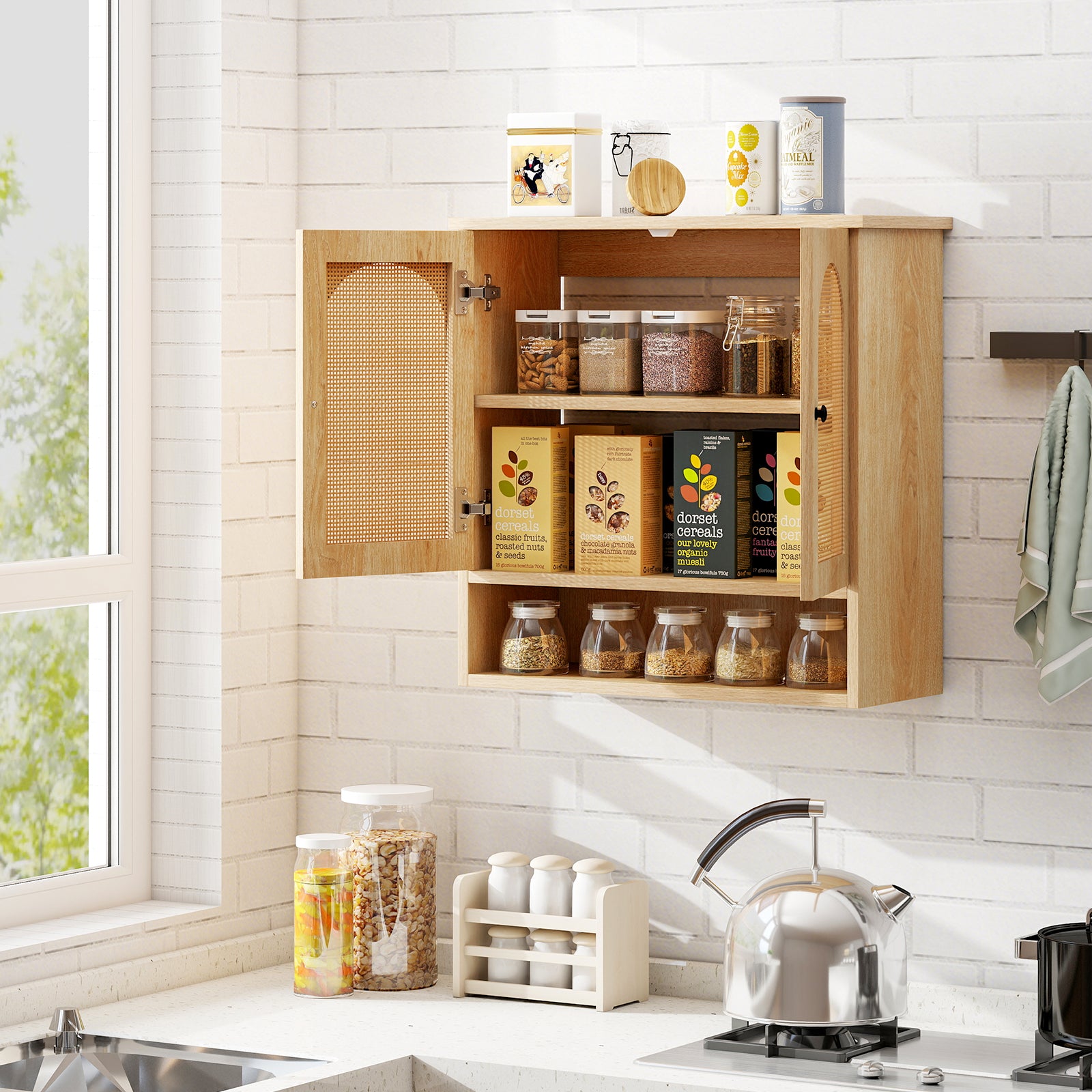 Bathroom Wall Cabinet, PE Rattan Doors, Adjustable Shelves, Natural Wall Cabinets at Gallery Canada