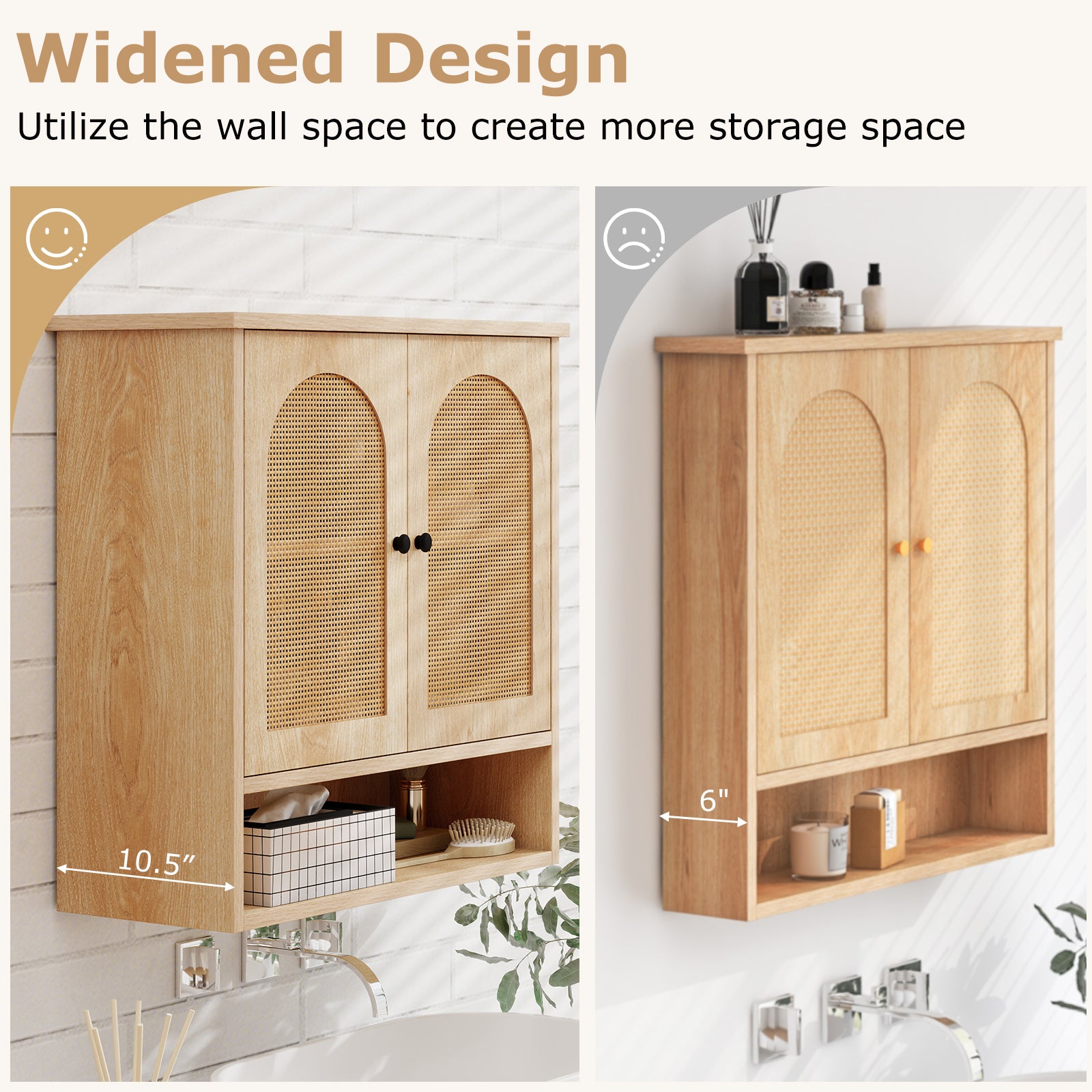Bathroom Wall Cabinet, PE Rattan Doors, Adjustable Shelves, Natural Wall Cabinets at Gallery Canada