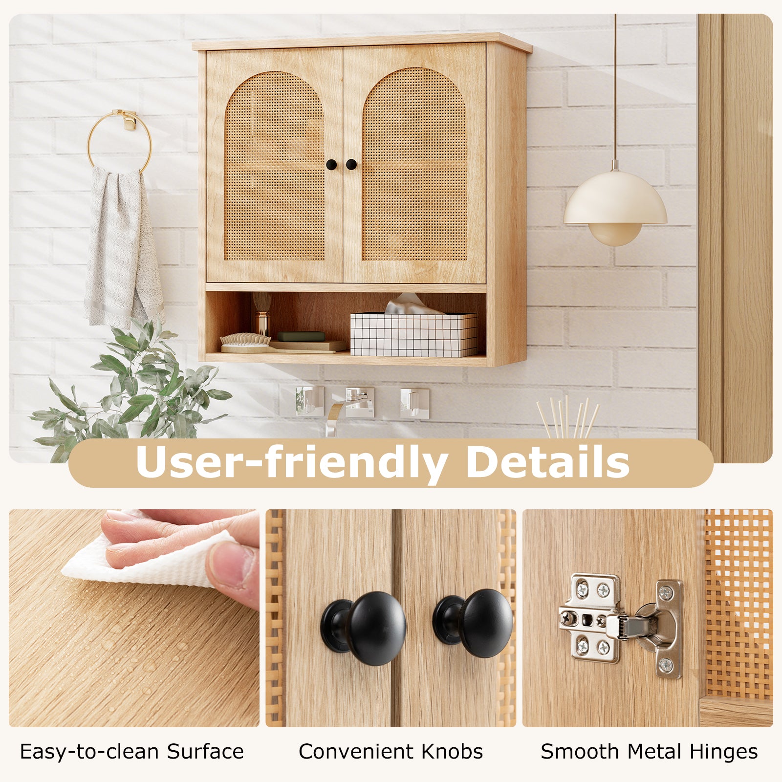Bathroom Wall Cabinet, PE Rattan Doors, Adjustable Shelves, Natural Wall Cabinets at Gallery Canada