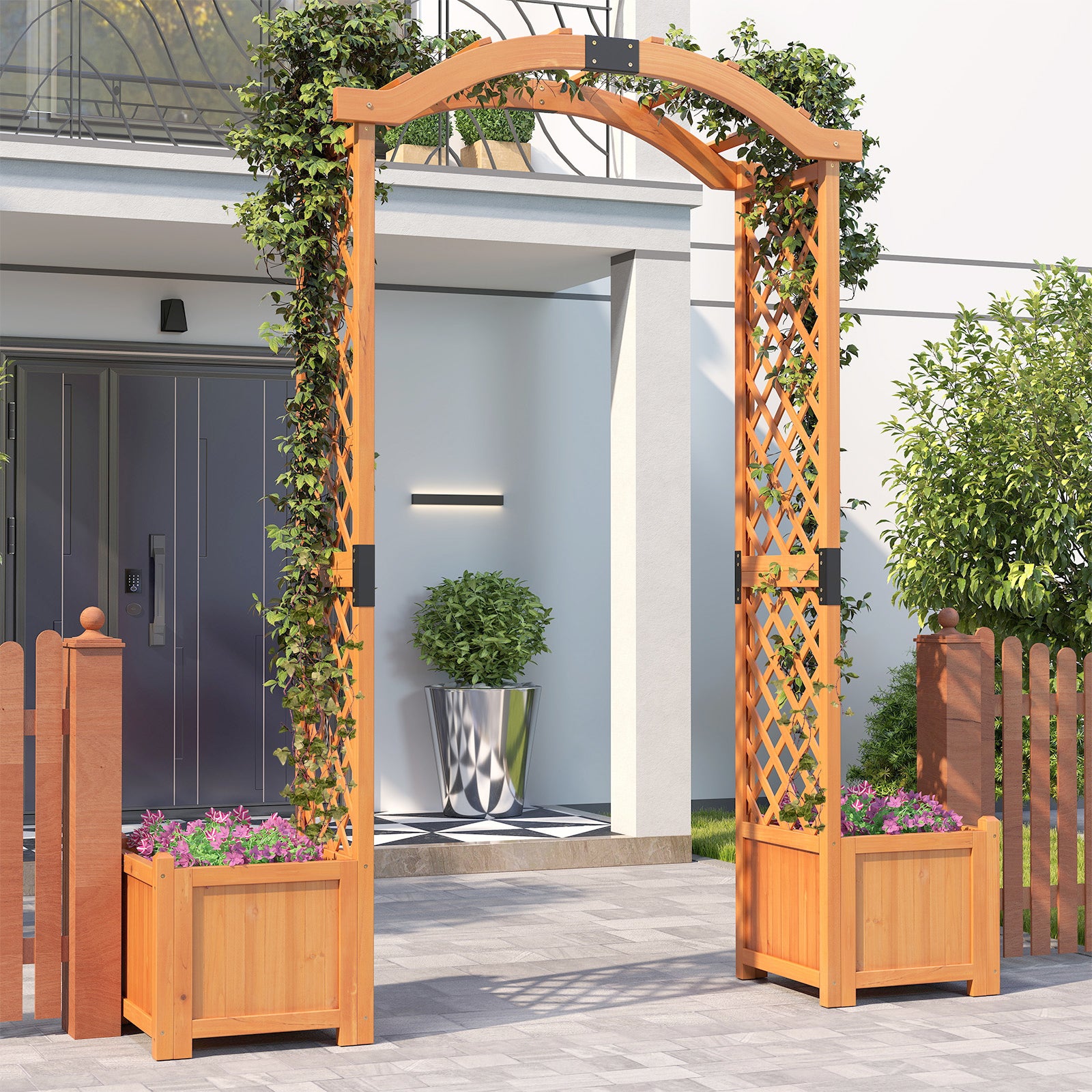 Wooden Garden Arbor With Planter And Trellis, Orange Outdoor Decor at Gallery Canada