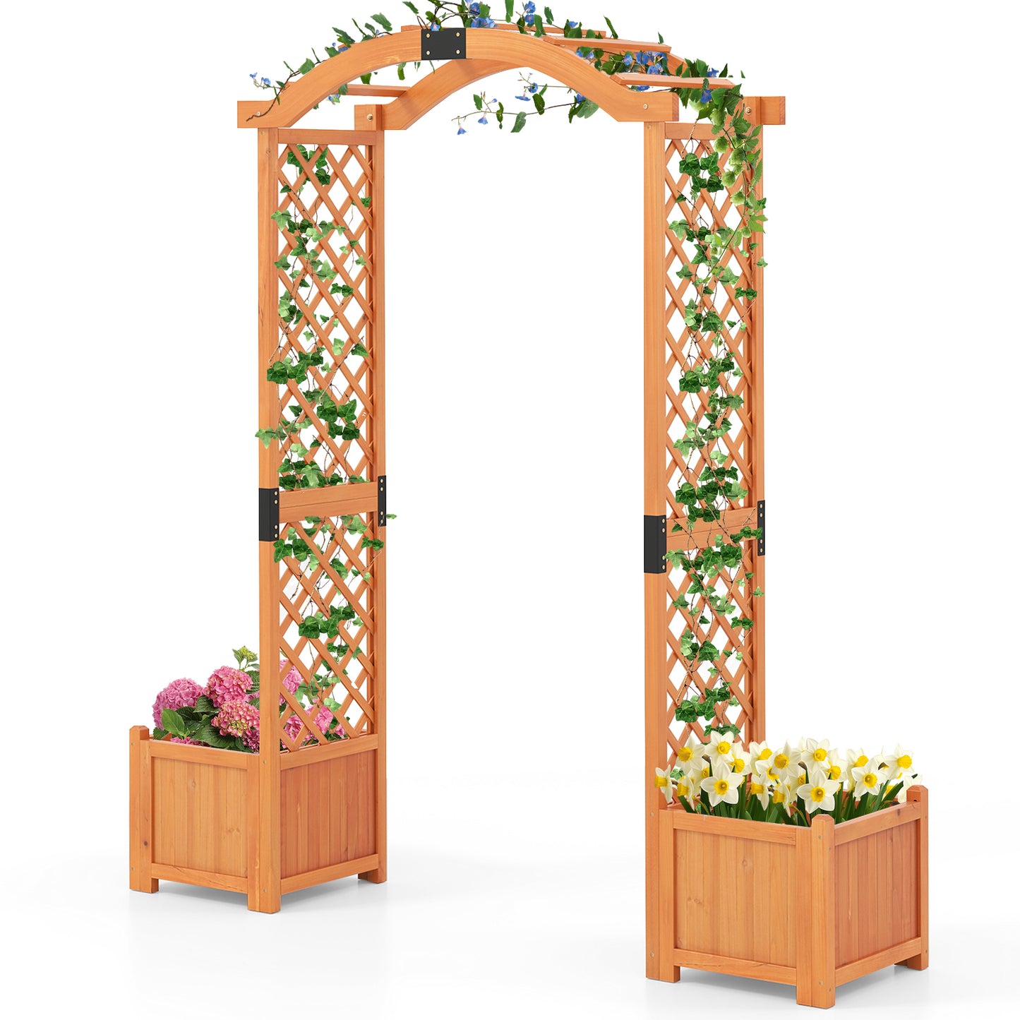 Wooden Garden Arbor With Planter And Trellis, Orange Outdoor Decor Orange at Gallery Canada