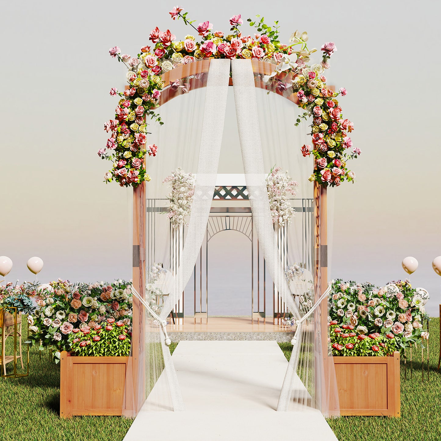 Wooden Garden Arbor With Planter And Trellis, Orange Outdoor Decor at Gallery Canada