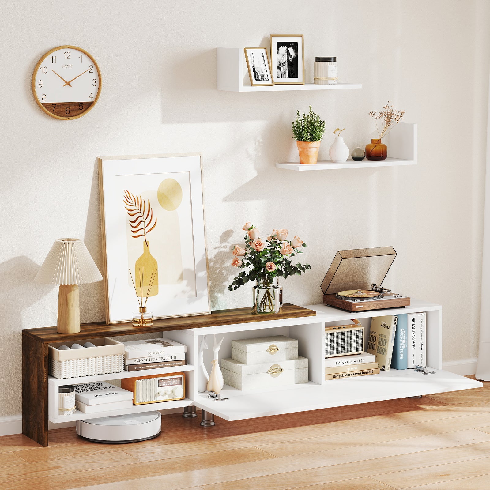 Farmhouse TV Stand, 80 Inch, Cabinet Compartments, White Entertainment Centers & TV Stands at Gallery Canada