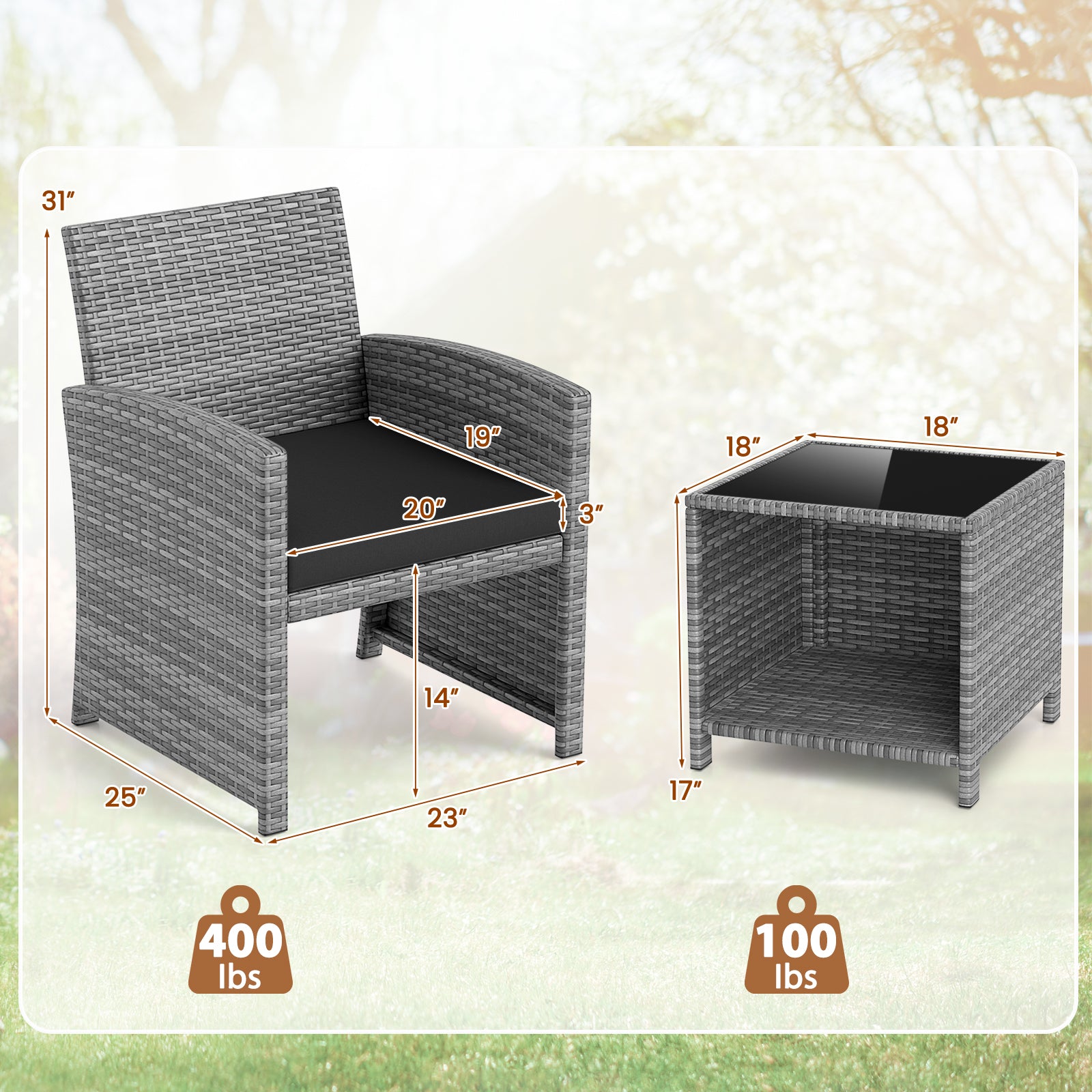 3 Piece Patio Set, Tempered Glass Table, Soft Cushions, Black Patio Conversation Sets at Gallery Canada