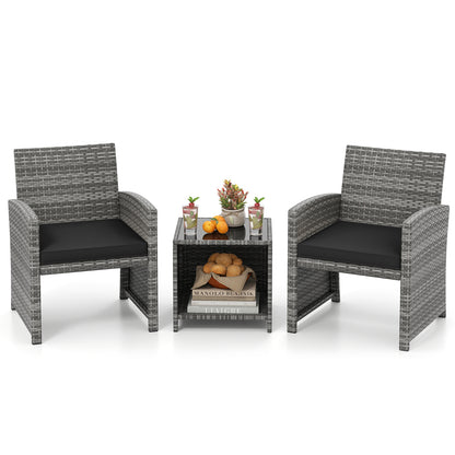 3 Piece Patio Set, Tempered Glass Table, Soft Cushions, Black Patio Conversation Sets at Gallery Canada