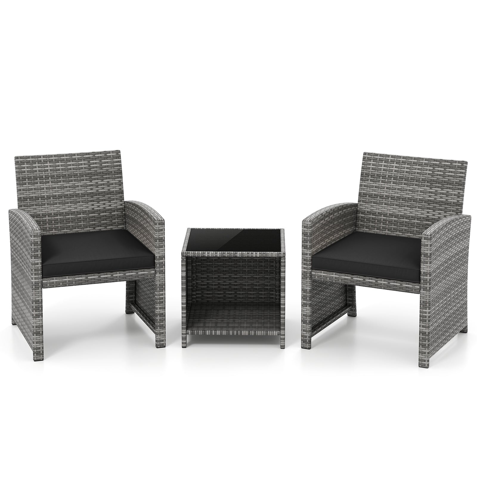 3 Piece Patio Set, Tempered Glass Table, Soft Cushions, Black Patio Conversation Sets Black at Gallery Canada
