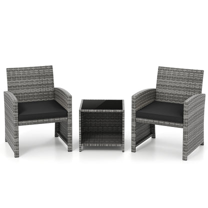 3 Piece Patio Set, Tempered Glass Table, Soft Cushions, Black Patio Conversation Sets Black at Gallery Canada