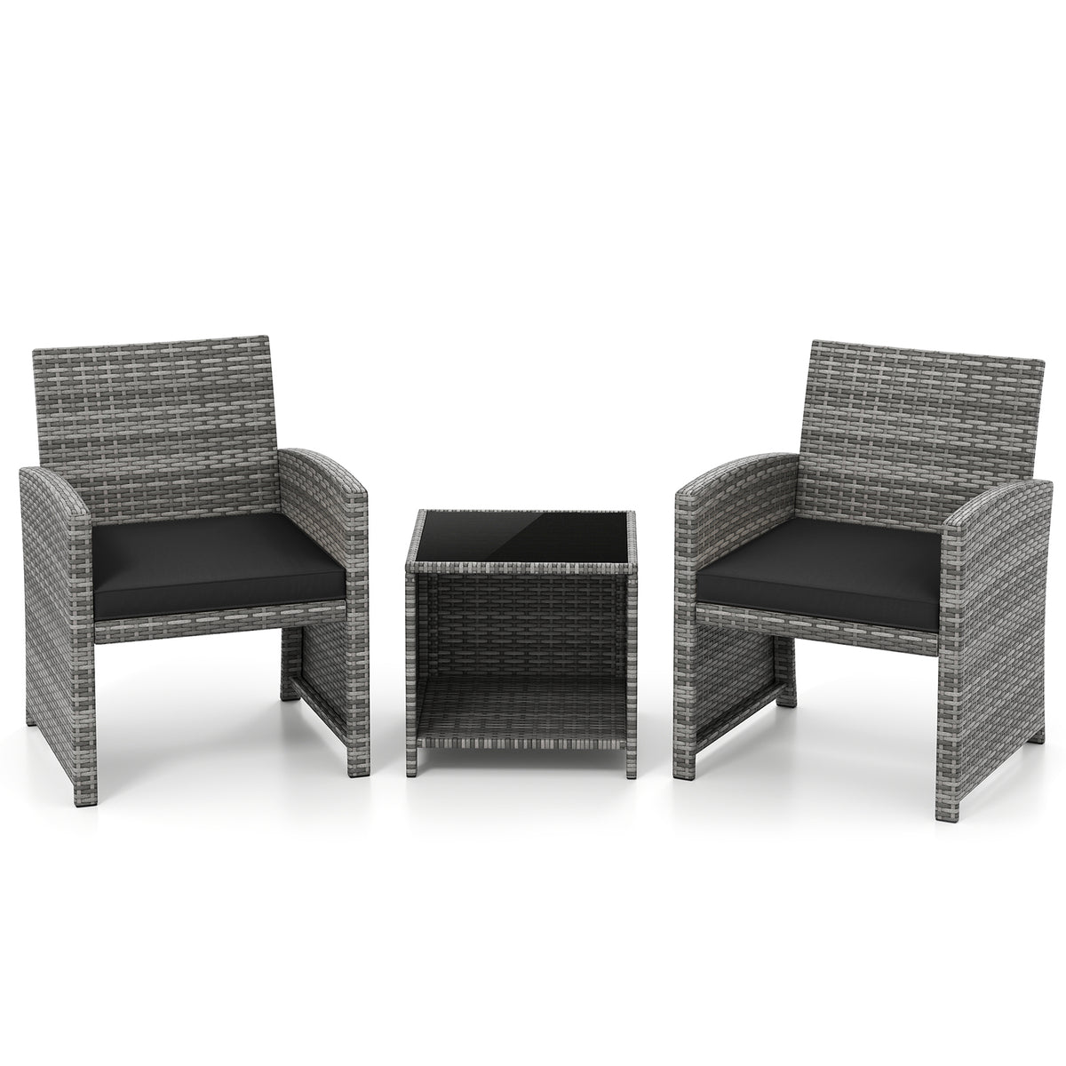 3 Piece Patio Set, Tempered Glass Table, Soft Cushions, Black Patio Conversation Sets at Gallery Canada