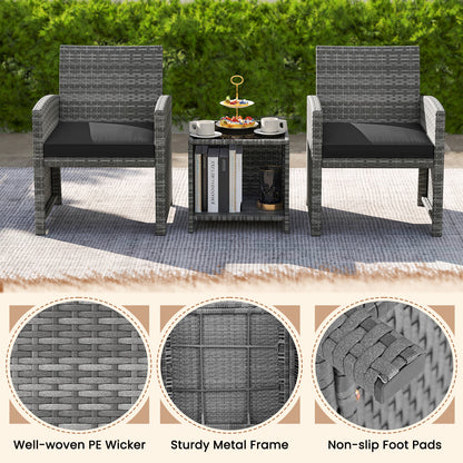 3 Piece Patio Set, Tempered Glass Table, Soft Cushions, Black Patio Conversation Sets at Gallery Canada