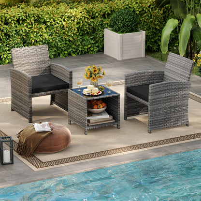 3 Piece Patio Set, Tempered Glass Table, Soft Cushions, Black Patio Conversation Sets at Gallery Canada